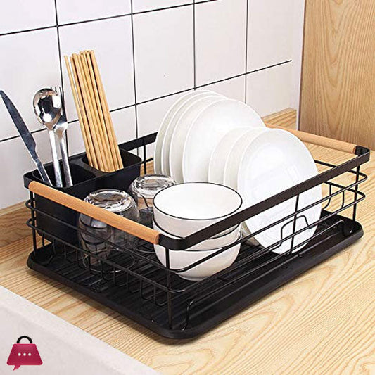 Kitchenista Metal Dish Rack with Drip Tray, Dish Drainer and Removable Cutlery holder – Black